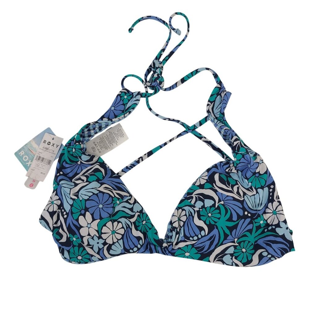 NWT Roxy Women's Reversible Floral & Gingham Bikini Top Tri-Scoop Design Sz XL